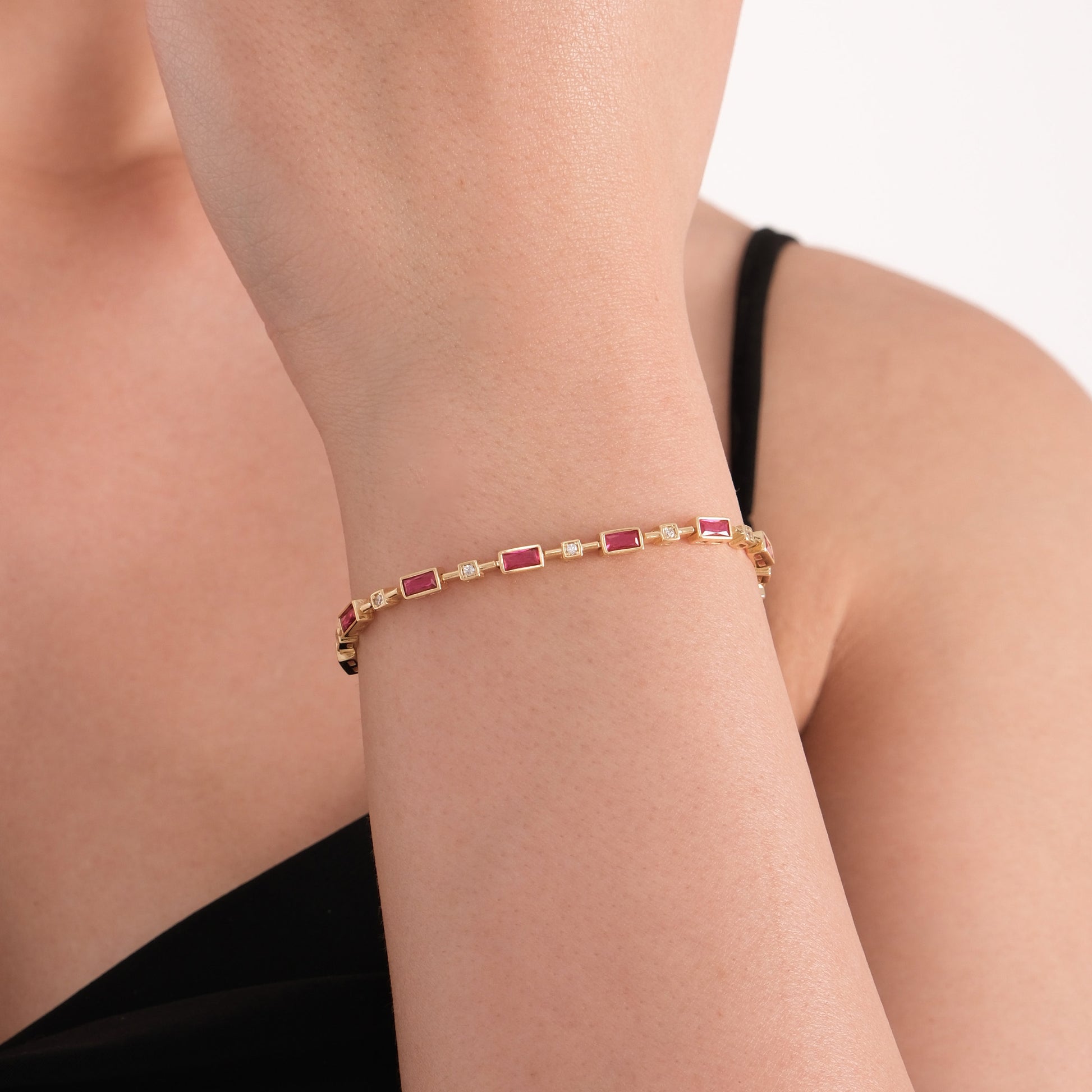 Baguette Ruby Tennis Bracelet | 18K Gold Vermeil