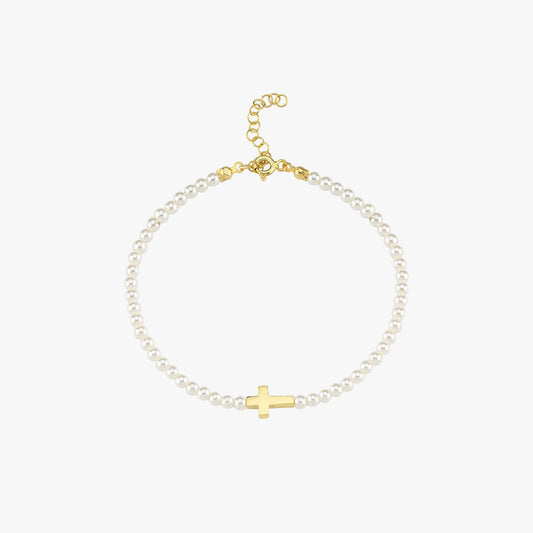 Pearl Cross Bracelet | 18K Gold Vermeil