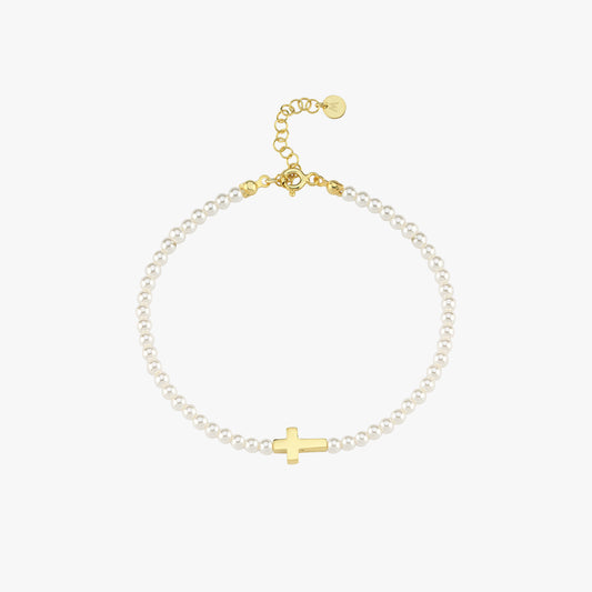 Pearl Cross Bracelet | 18K Gold Vermeil