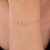 Sideways Daimond Cross | 14K Solid Gold