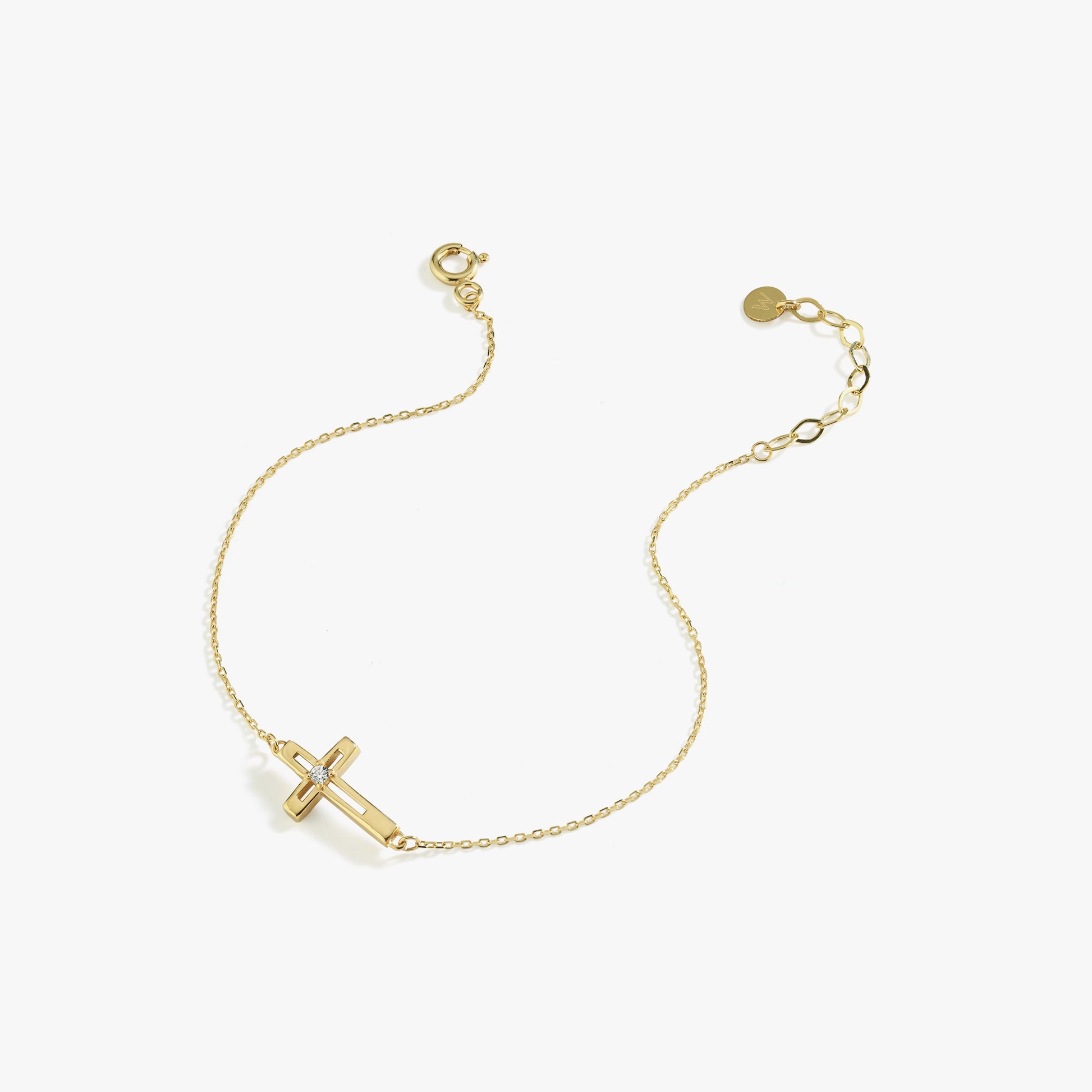 Sideways Daimond Cross | 14K Solid Gold