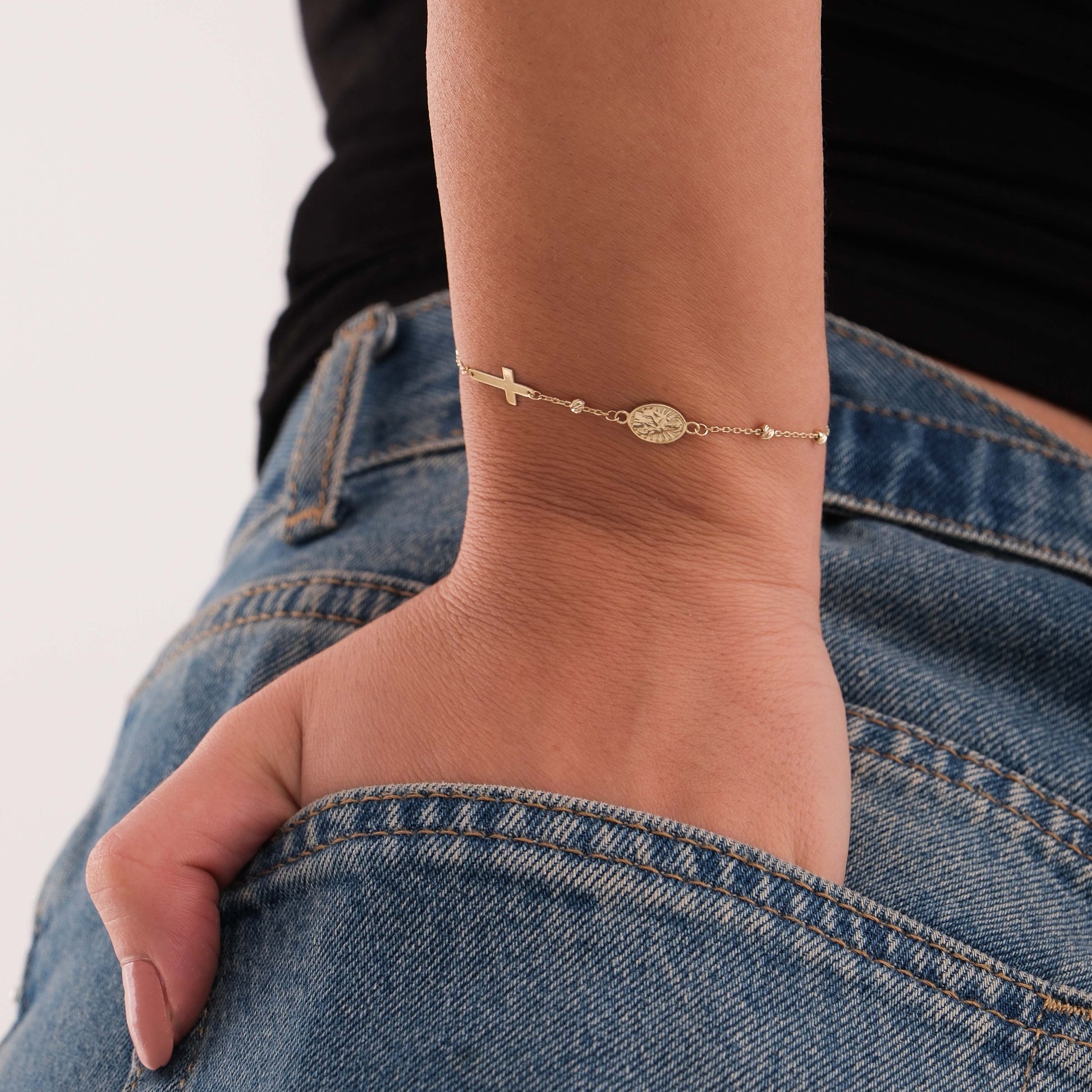 St. Clare Catholic Medal Bracelet | 14K Solid Gold