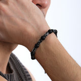 Grey Map Jasper & Matte Onyx Men's Bracelet | Natural Stone