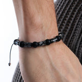Grey Map Jasper & Matte Onyx Men's Bracelet | Natural Stone