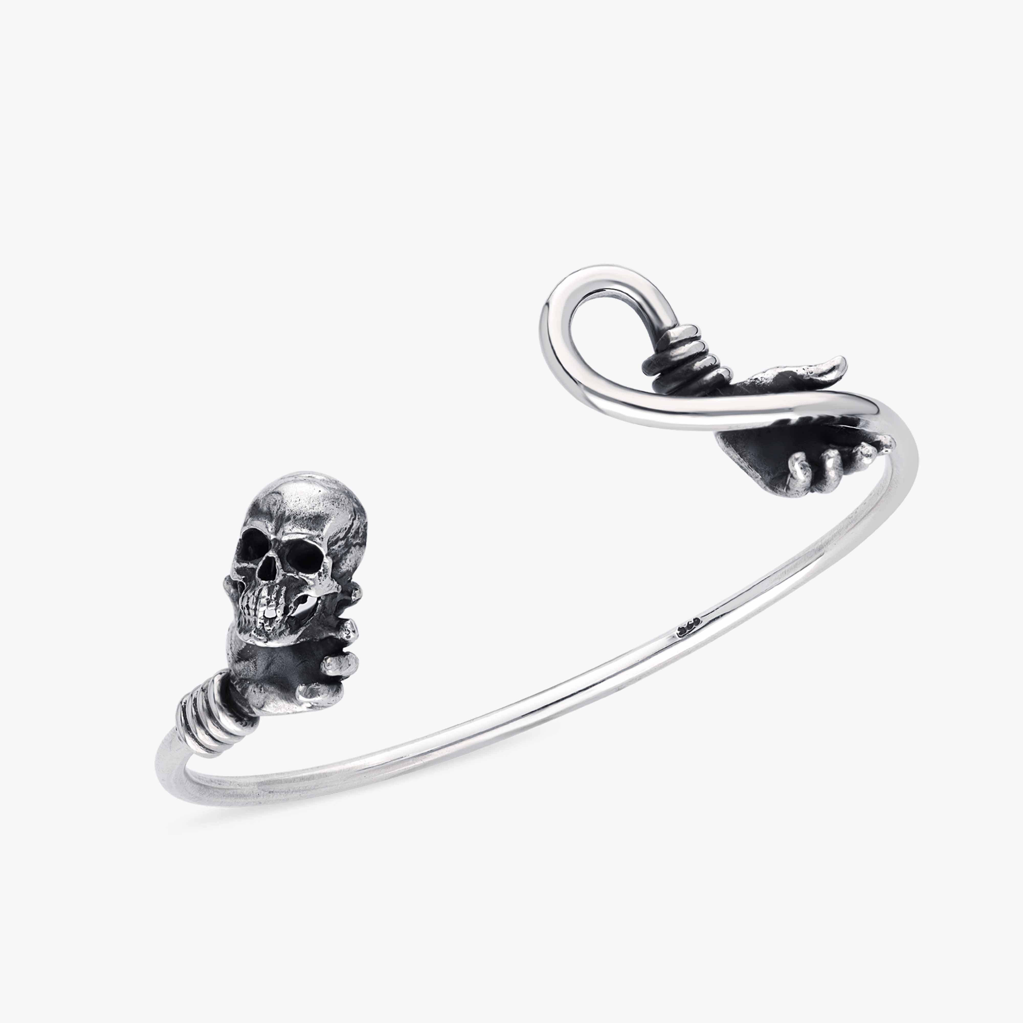 Skull And Hand Cuff Bracelet in 925 Sterling Silver