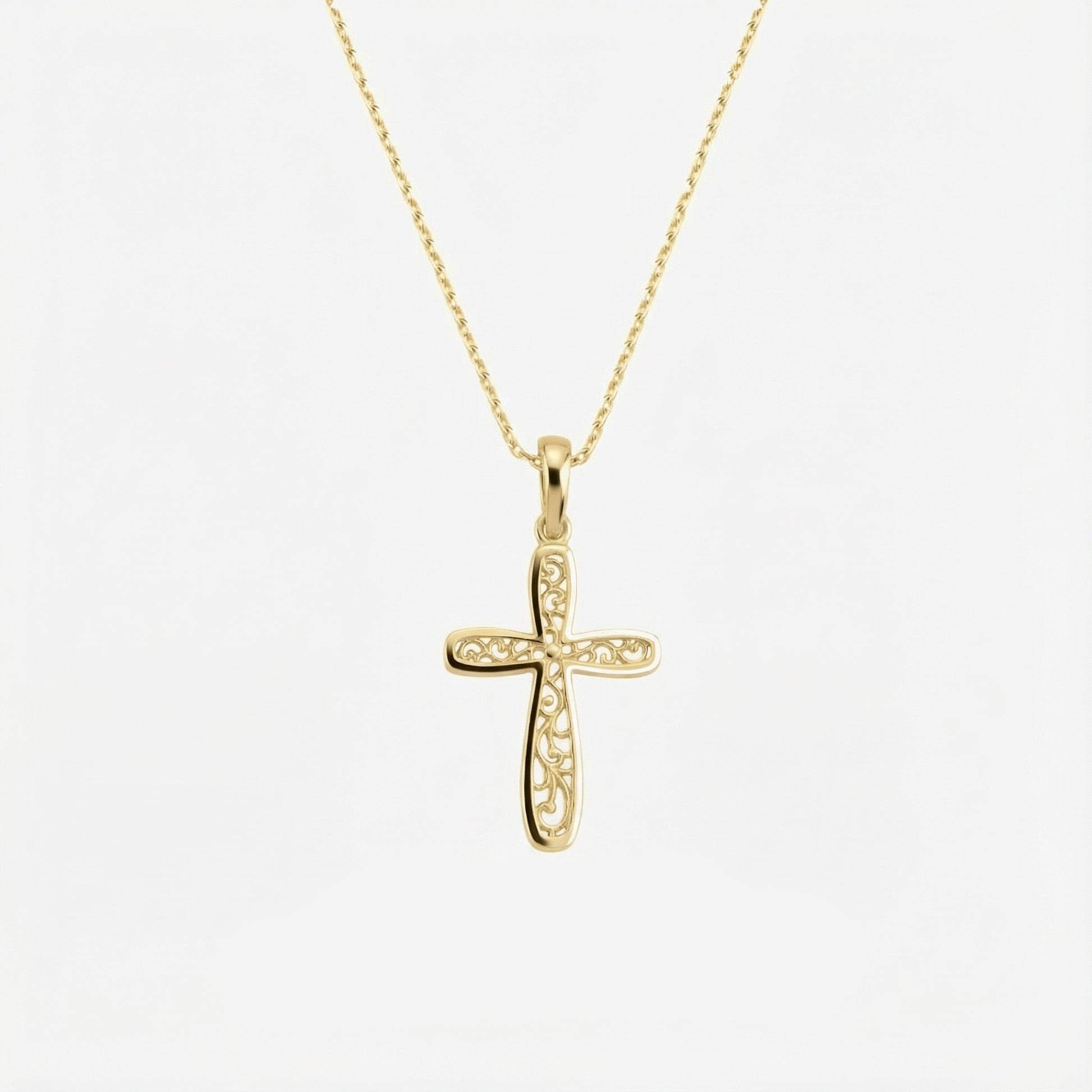 Floral Cross Necklace | 14K Solid Gold