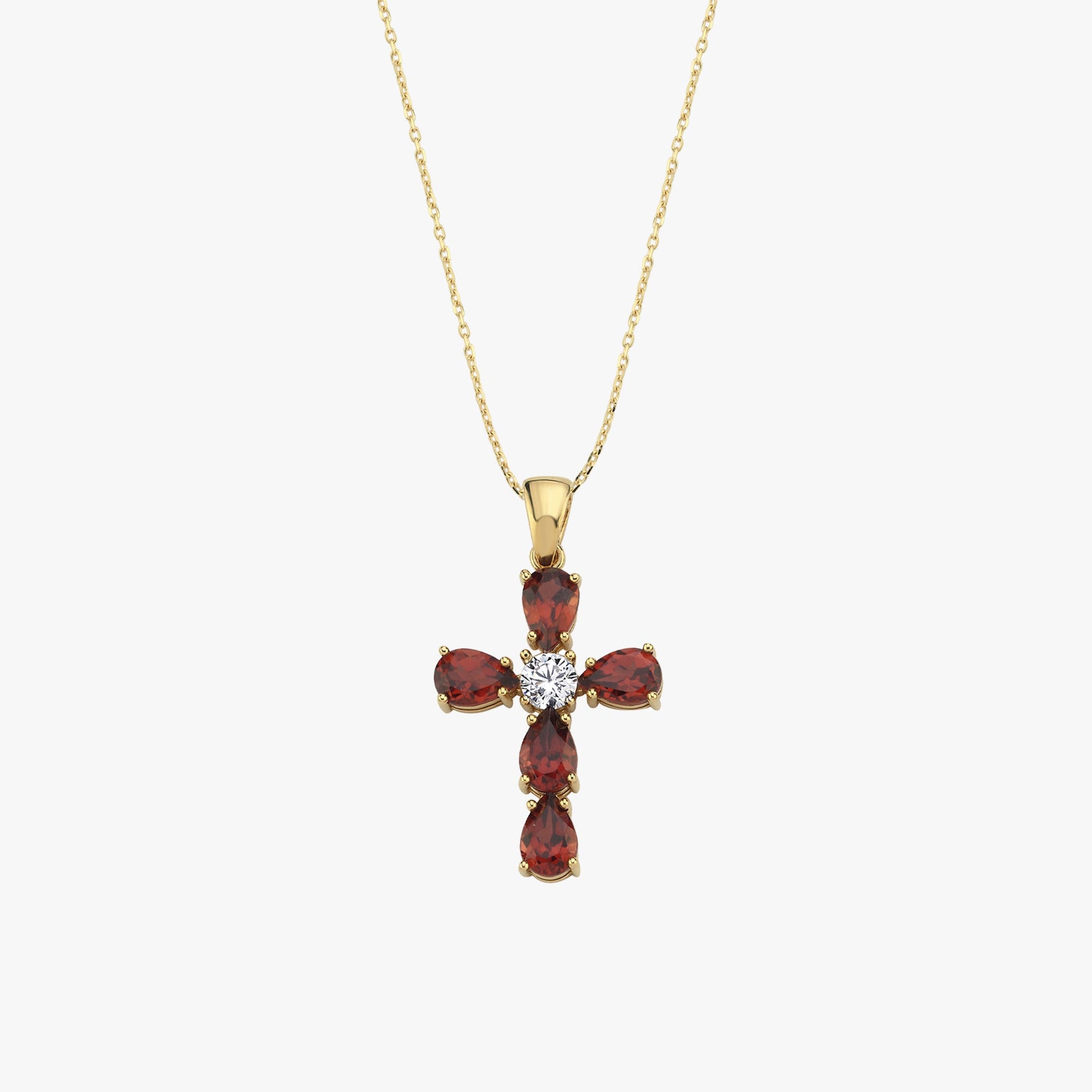 Garnet Cross Necklace | 14K Solid Gold