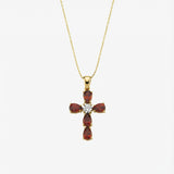 Garnet Cross Necklace | 14K Solid Gold