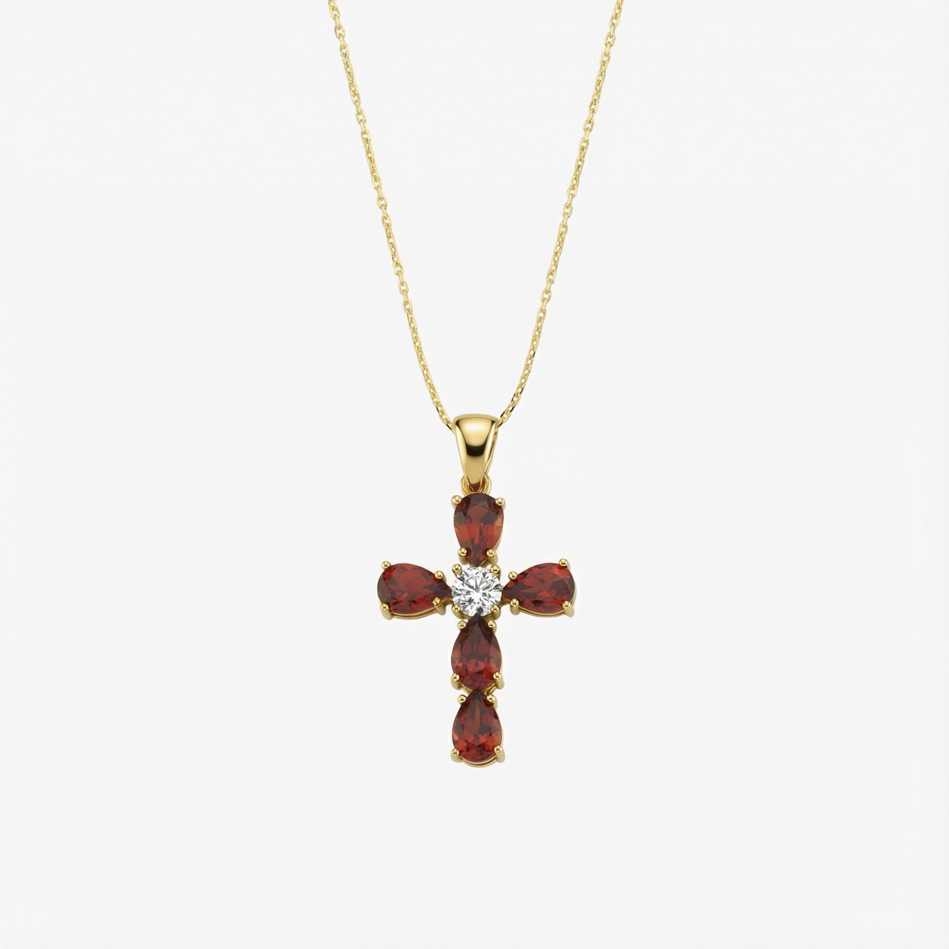 Garnet Cross Necklace | 14K Solid Gold