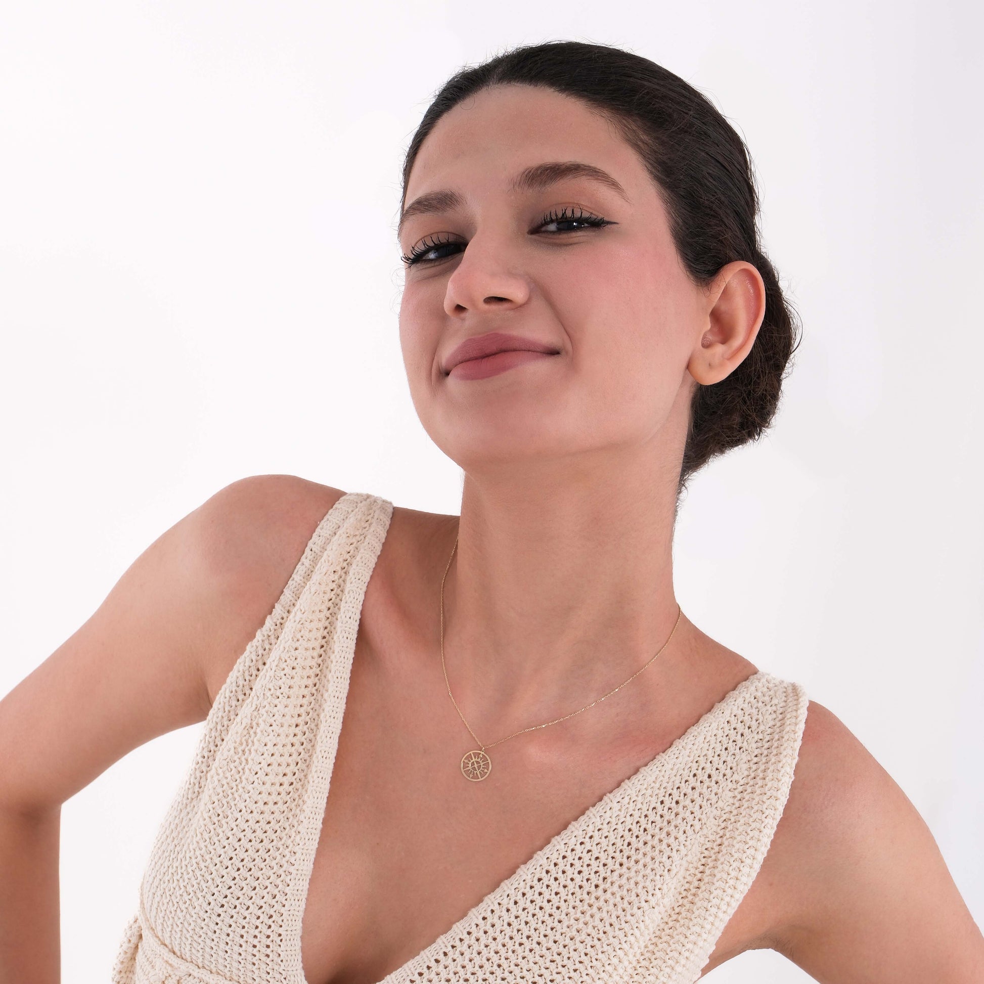 Compass Necklace | 14K Solid Gold