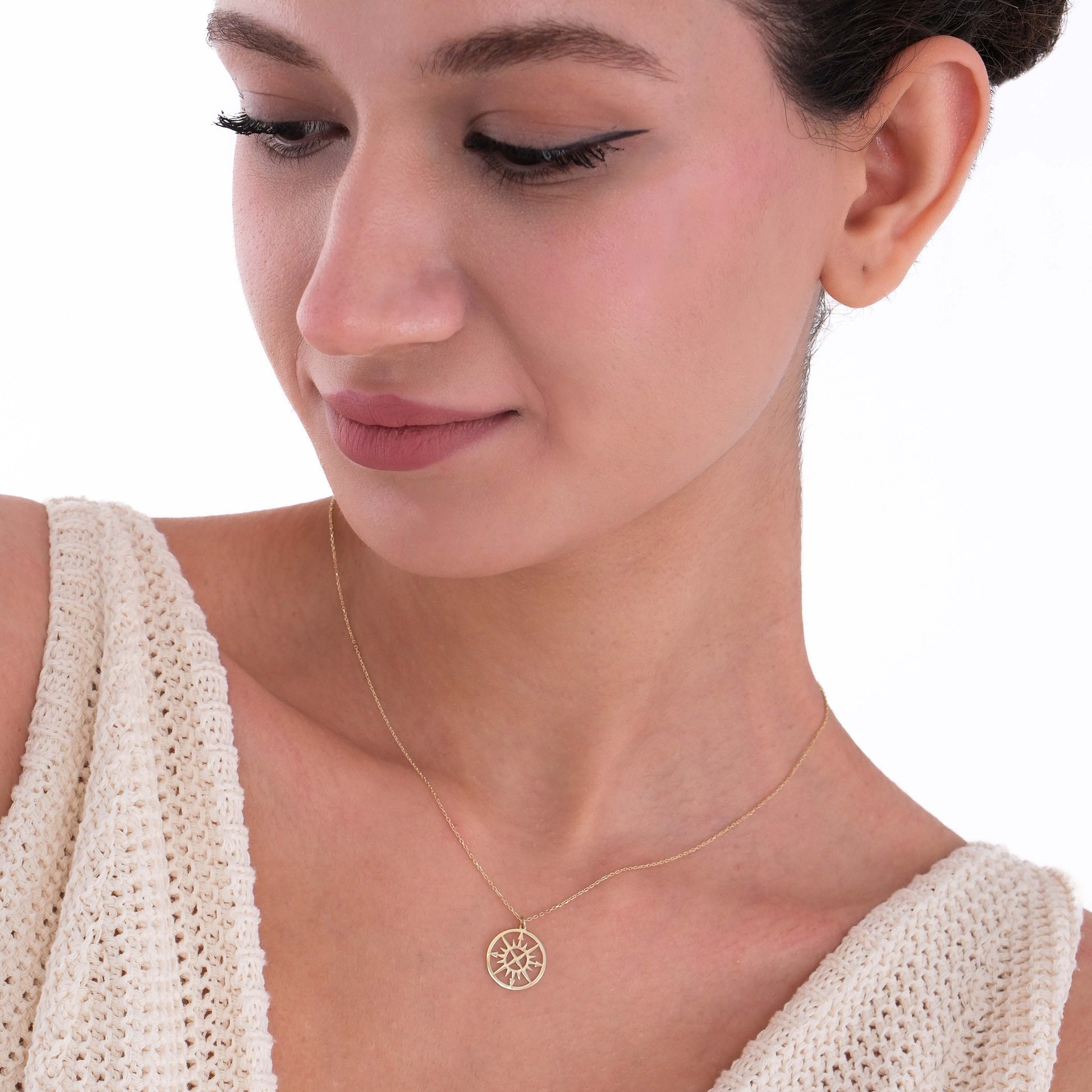 Compass Necklace | 14K Solid Gold