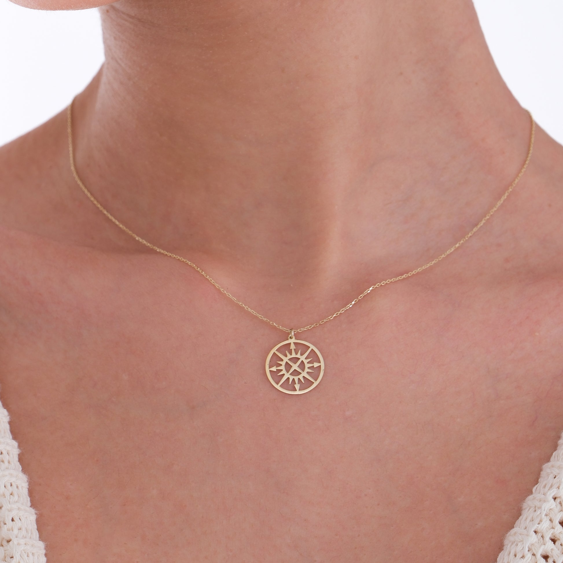 Compass Necklace | 14K Solid Gold