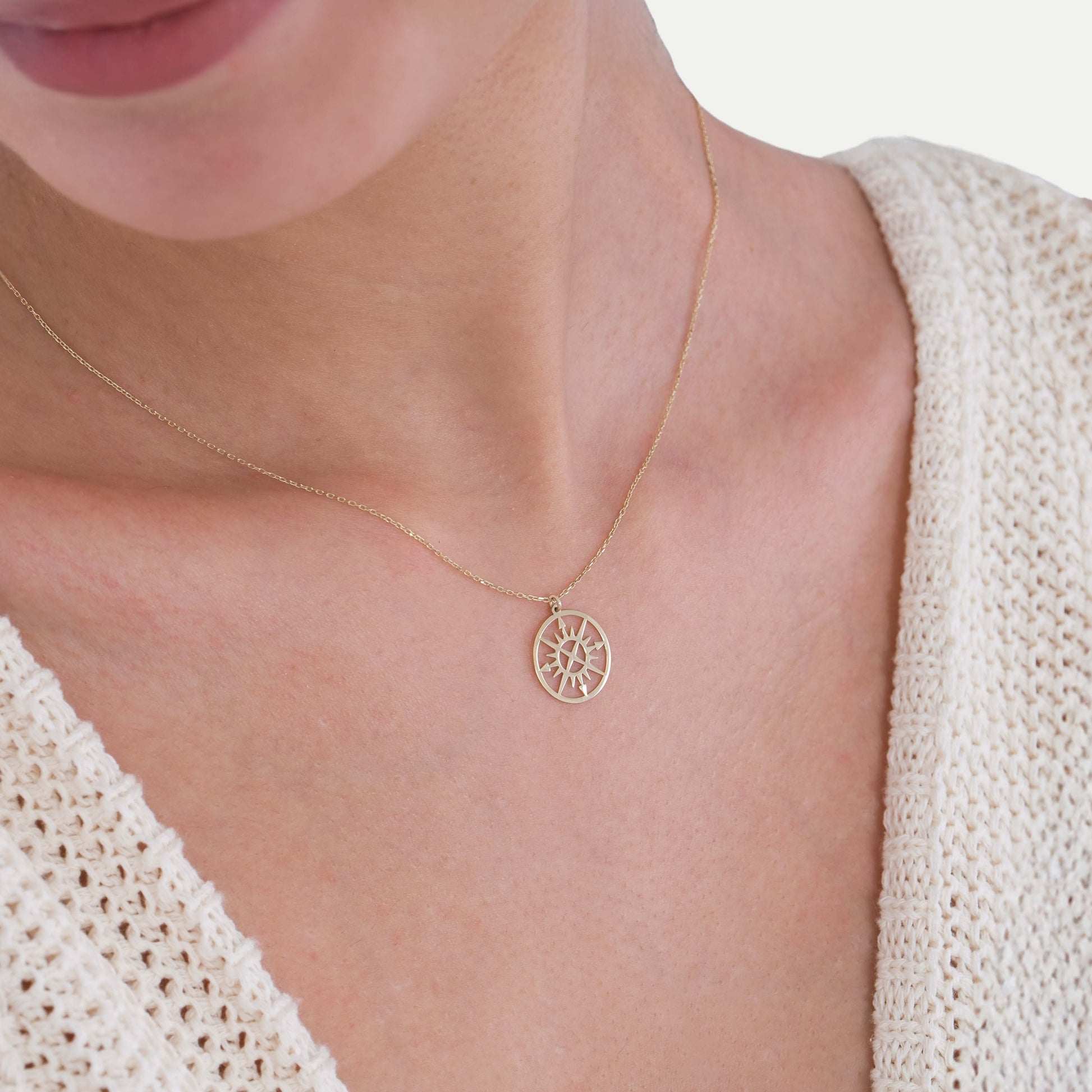 Compass Necklace | 14K Solid Gold