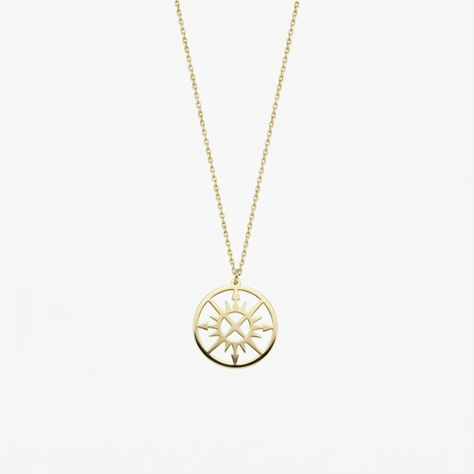 Compass Necklace | 14K Solid Gold