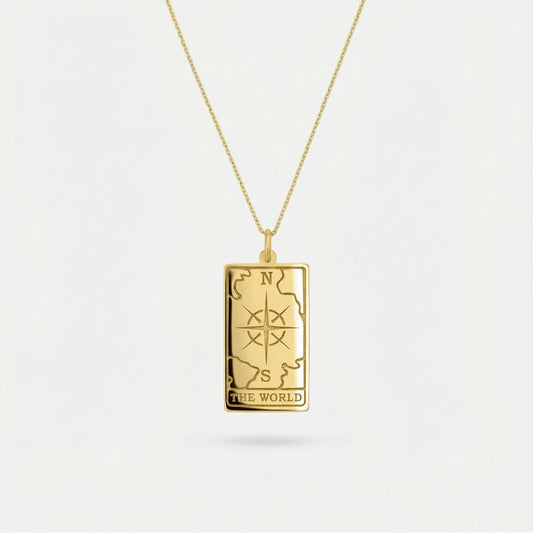 Tarot Card Necklace the World | 14K Gold Vermeil