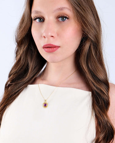 Amethyst Necklace | 14K Gold Vermeil - Mionza Jewelry-amethyst crystal, amethyst necklace, birthstone jewelry, gift for daughter, gift for women, gold and amethyst, opal jewelry, pendant amethyst, pendants amethyst, purple necklace, purple opal necklace, purple pendant, summer jewelry