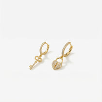 Padlock and Heart Love Earrings in 14K Gold Vermeil