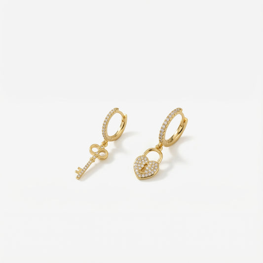 Padlock and Heart Love Earrings | 14K Gold Vermeil