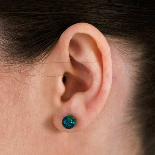Green Opal Stud Earrings | 14K Solid Gold