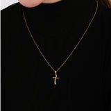 Curved Cross Necklace | 14K Solid Gold