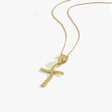 Curved Cross Necklace | 14K Solid Gold