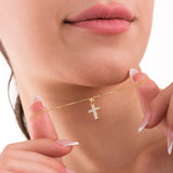 Dainty Small Cross Necklace | 14K Solid Gold