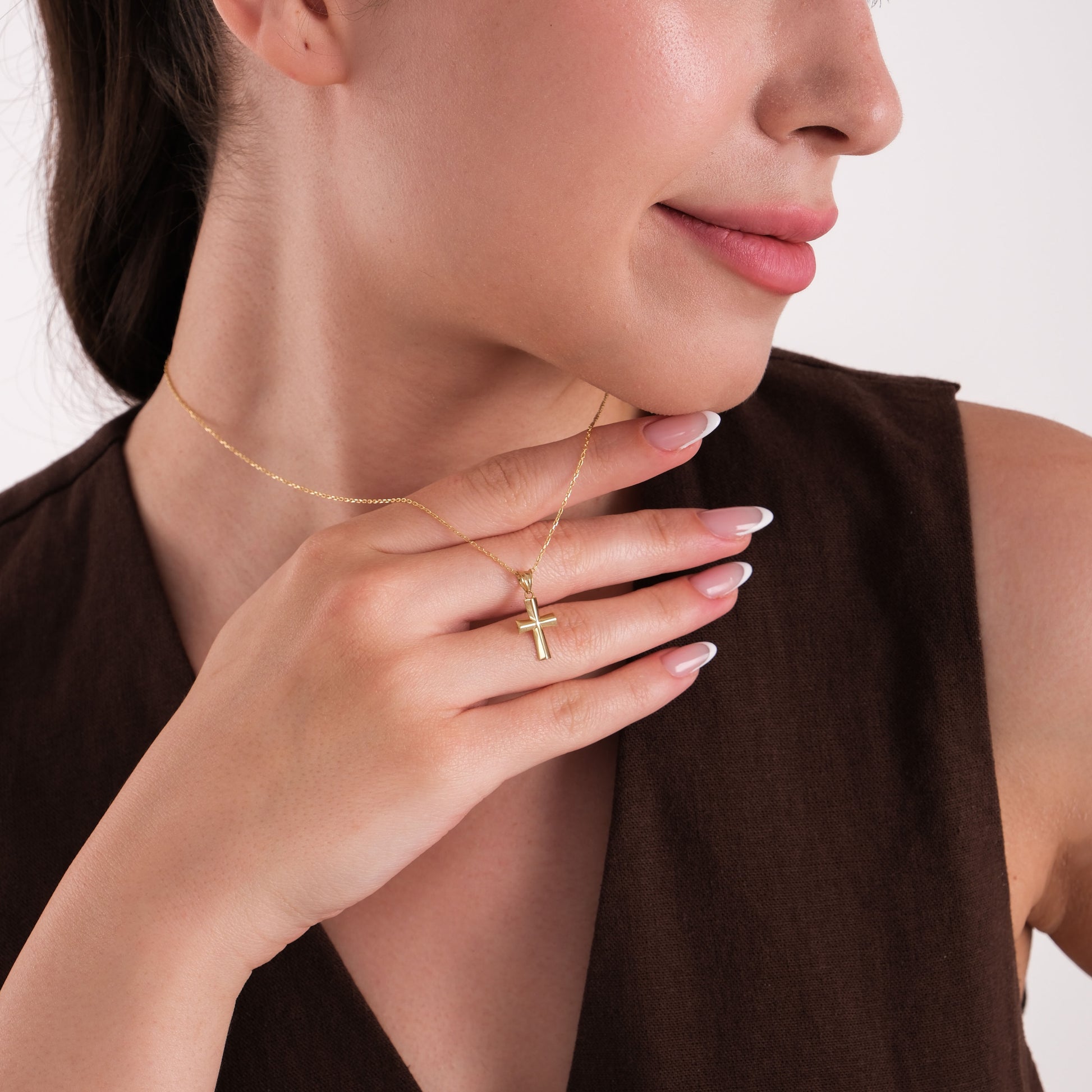 Geometric Cross Necklace | 14K Solid Gold