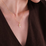 Geometric Cross Necklace | 14K Solid Gold