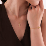 Geometric Cross Necklace | 14K Solid Gold
