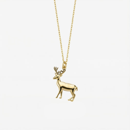 Christmas Deer Necklace | 14K Solid Gold