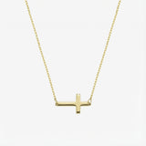 Sideways Cross Necklace | 14K Solid Gold
