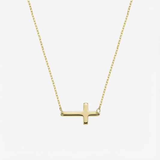 Sideways Cross Necklace | 14K Solid Gold