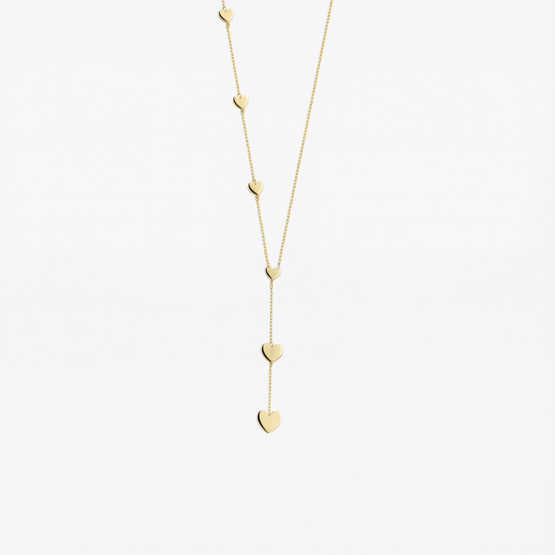 Heart Lariat Necklace | 14K Solid Gold