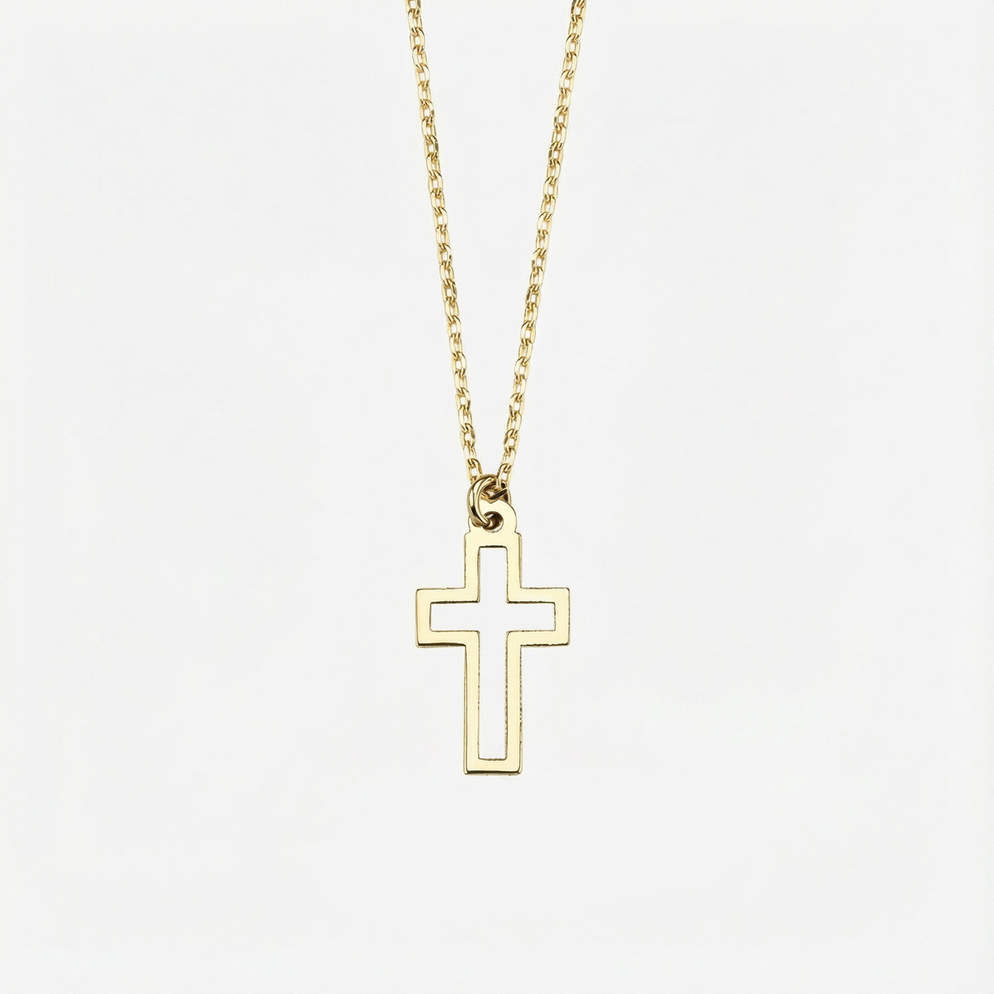 Hollow Cross Necklace | 14K Solid Gold