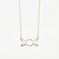 Triple Moon Goddess Necklace in 14K Solid Gold