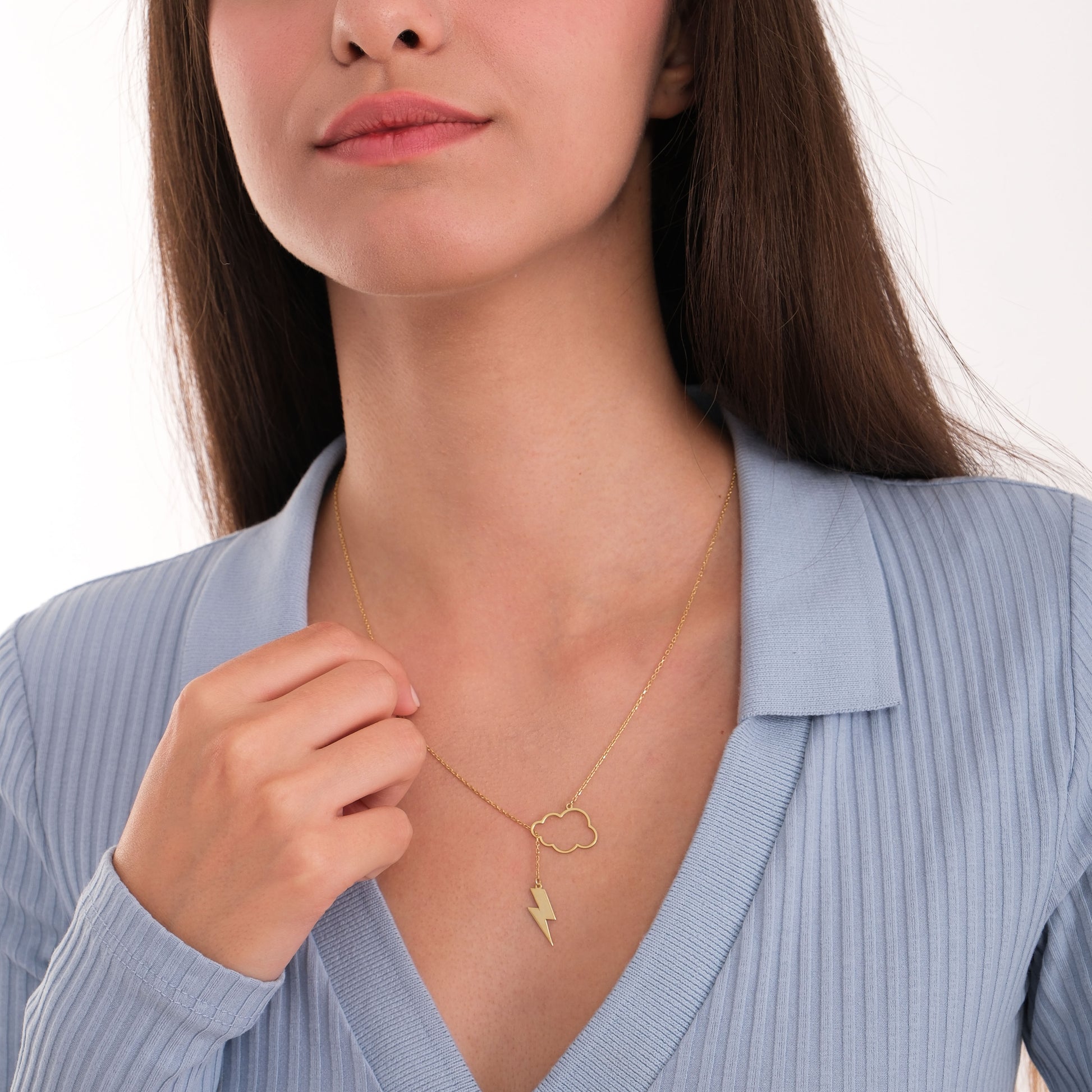 Lightning Cloud Necklace | 14K Solid Gold