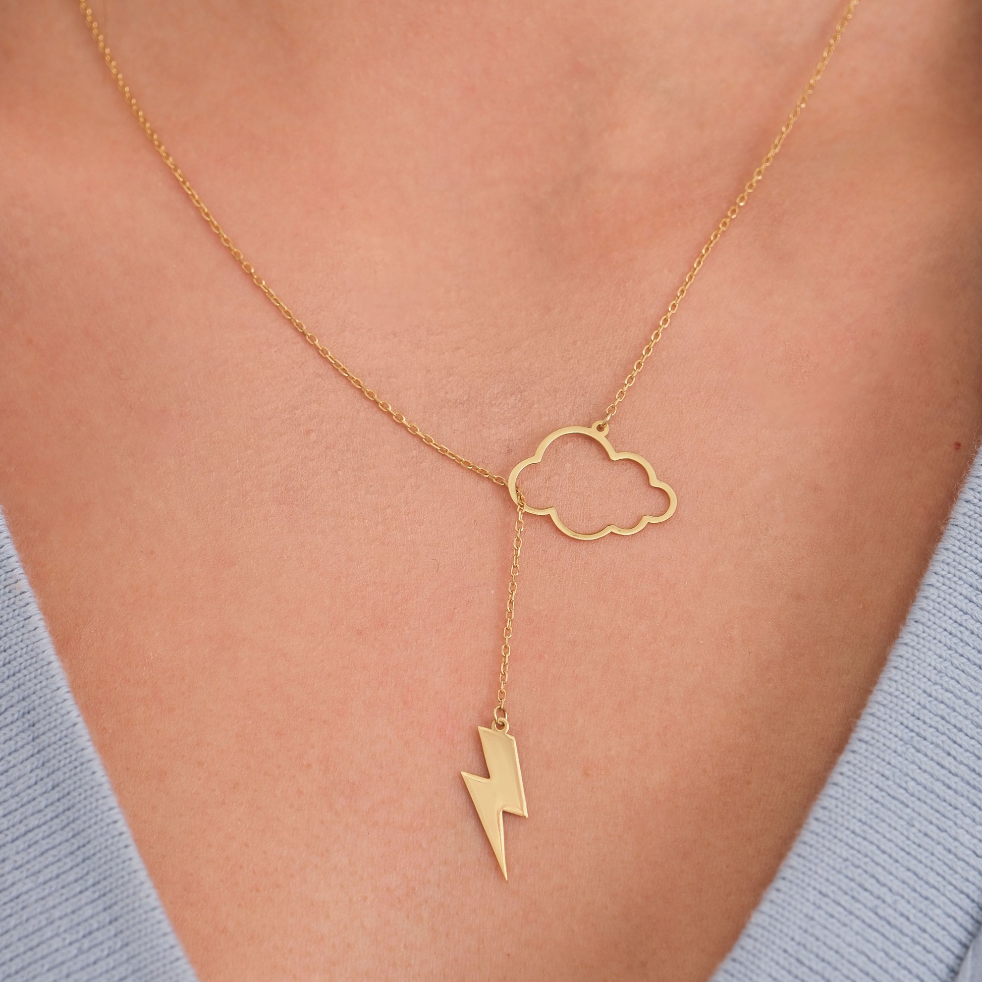 Lightning Cloud Necklace | 14K Solid Gold