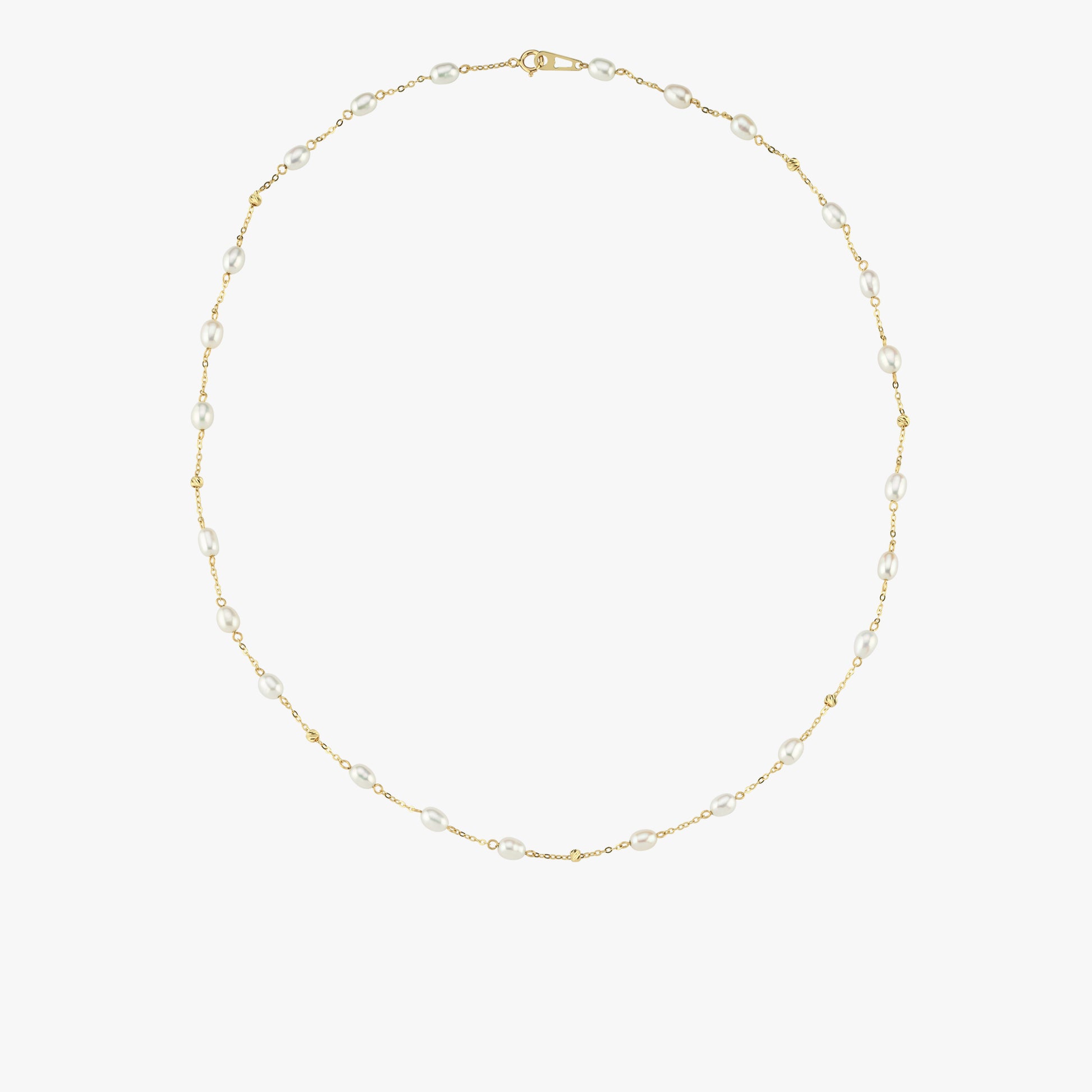 Freshwater Pearl Station Necklace | 14K Solid Gold