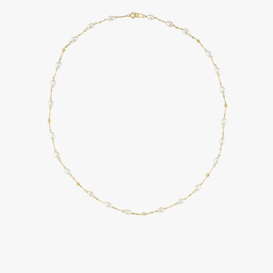 Freshwater Pearl Station Necklace | 14K Solid Gold