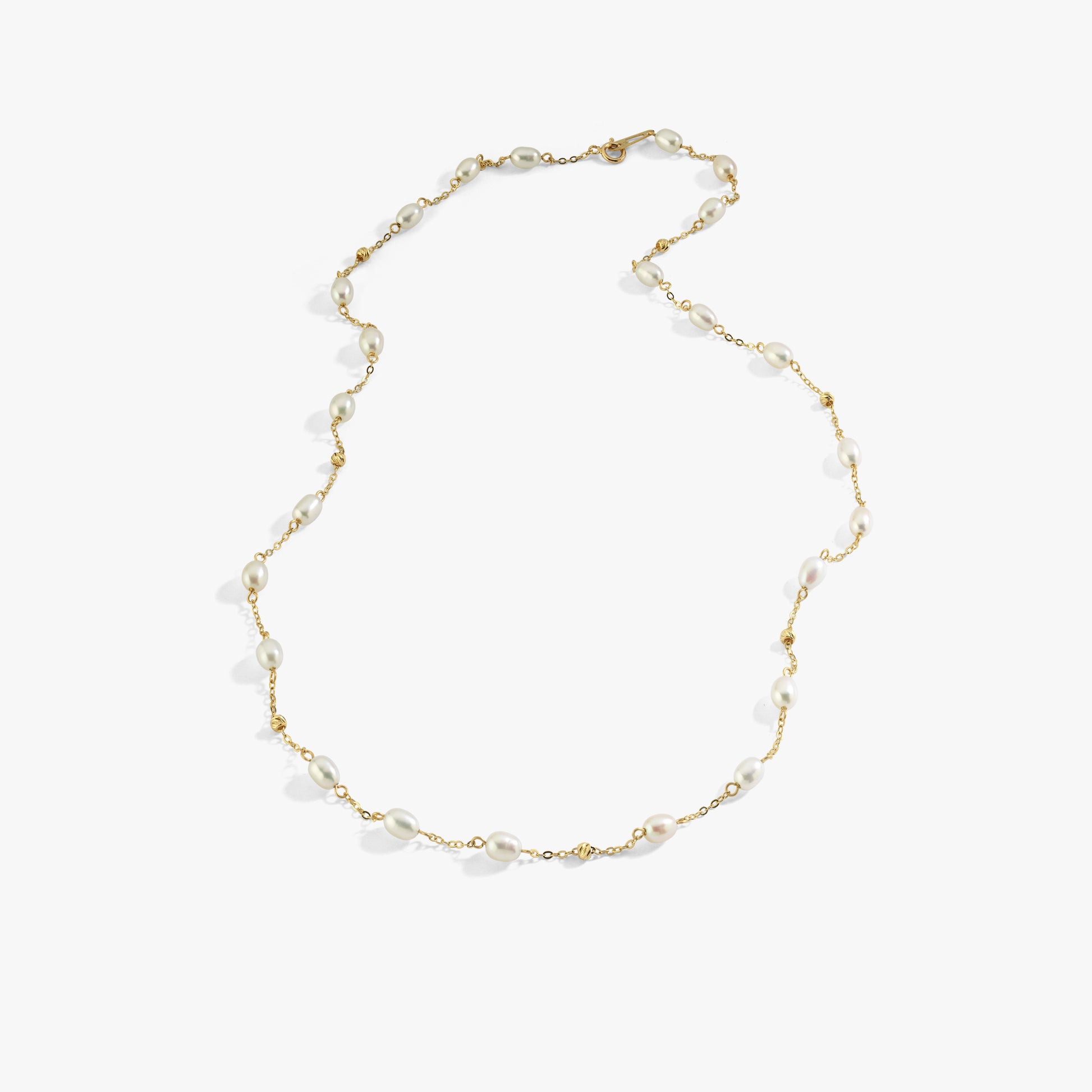 Freshwater Pearl Station Necklace | 14K Solid Gold