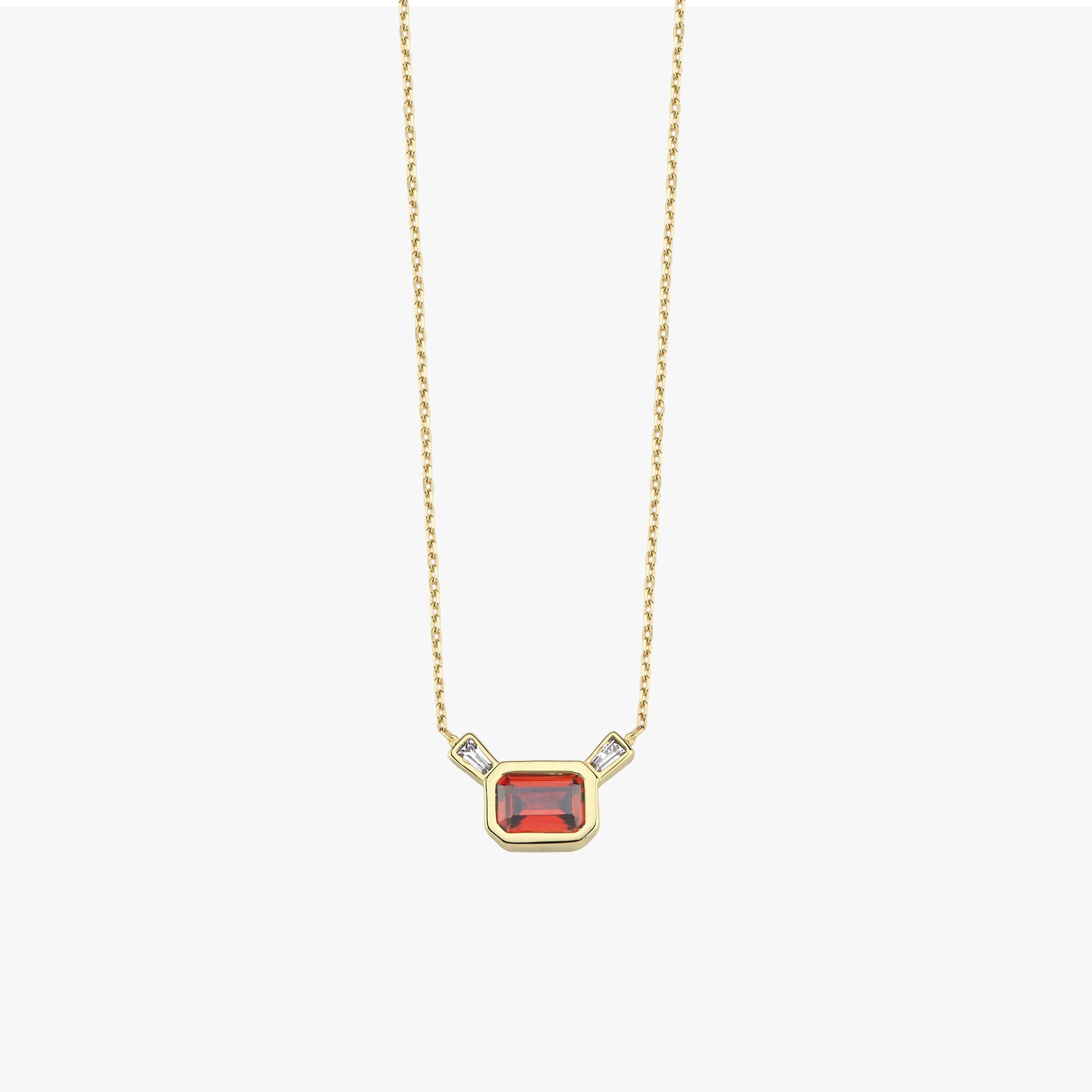 Baguette Cut Garnet Necklace | 14K Solid Gold