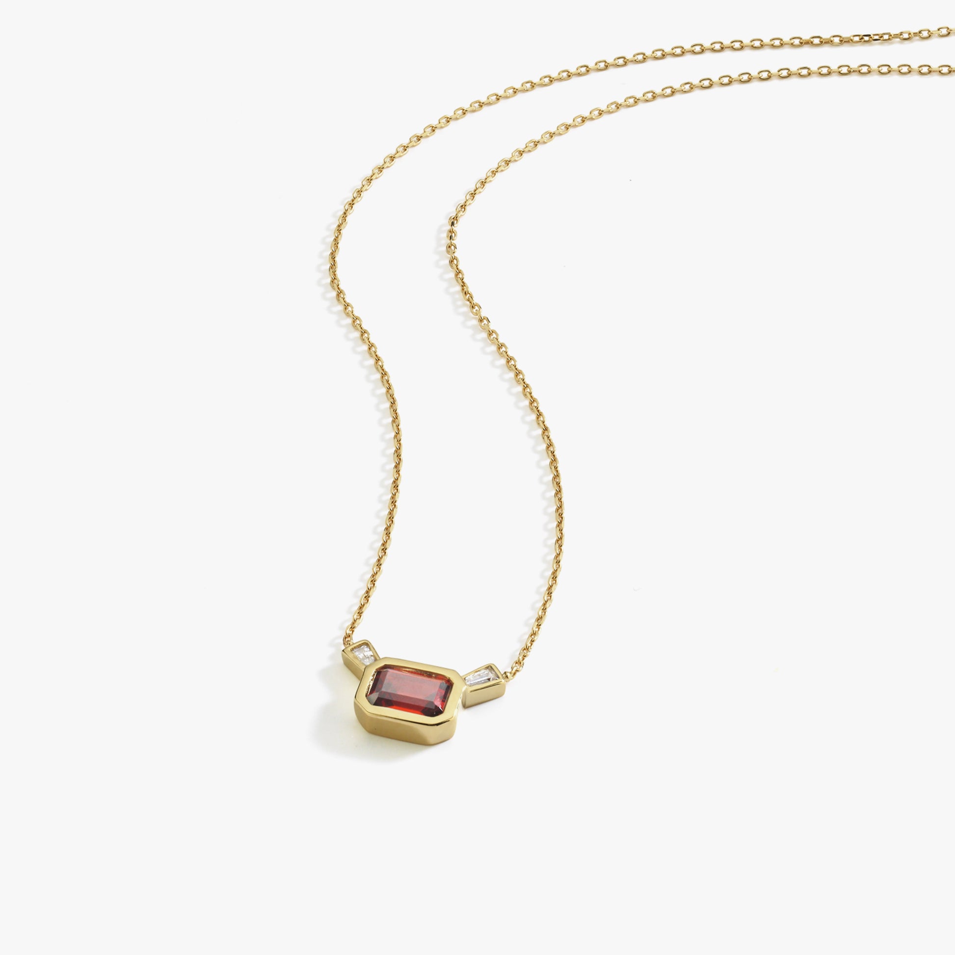 Baguette Cut Garnet Necklace | 14K Solid Gold