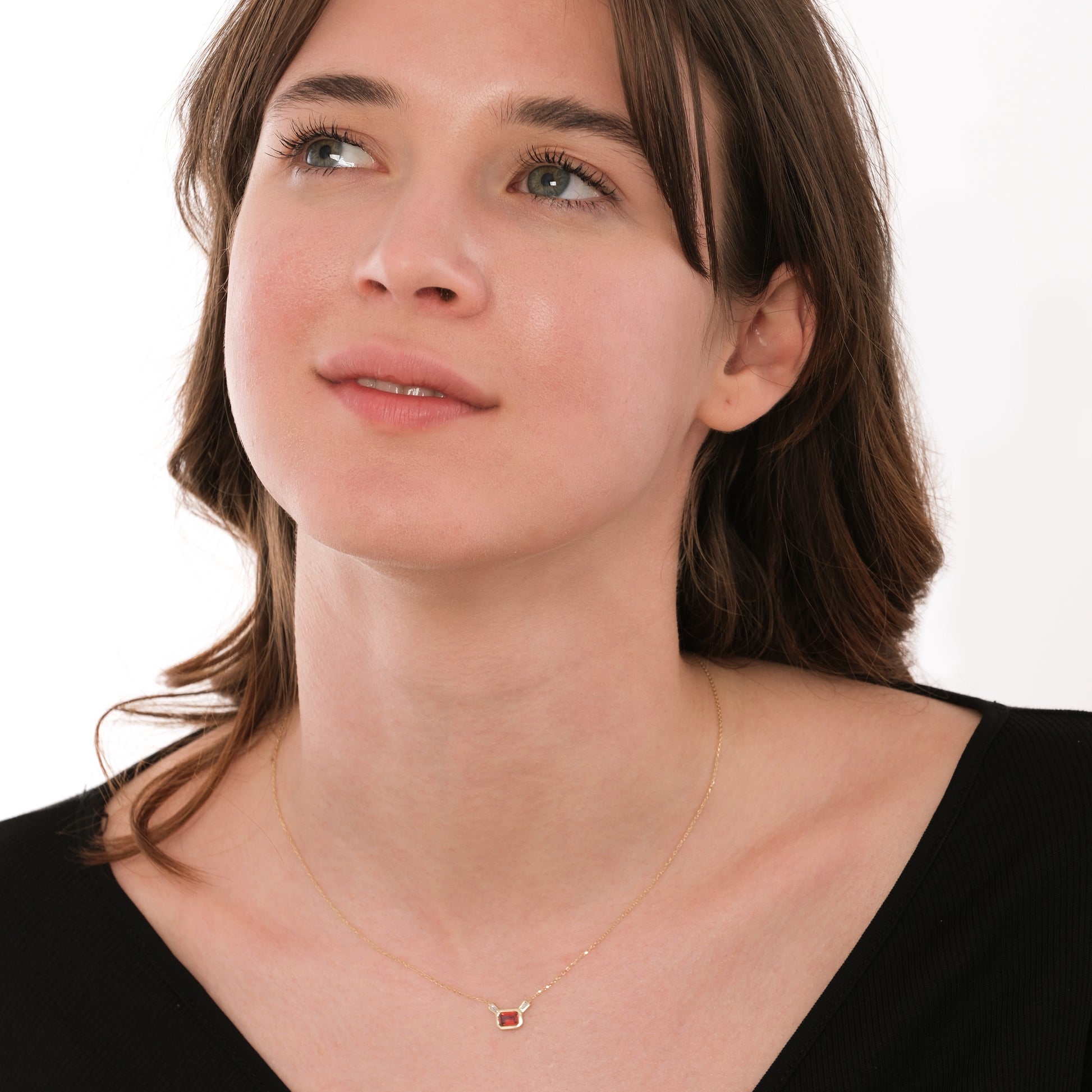 Baguette Cut Garnet Necklace | 14K Solid Gold