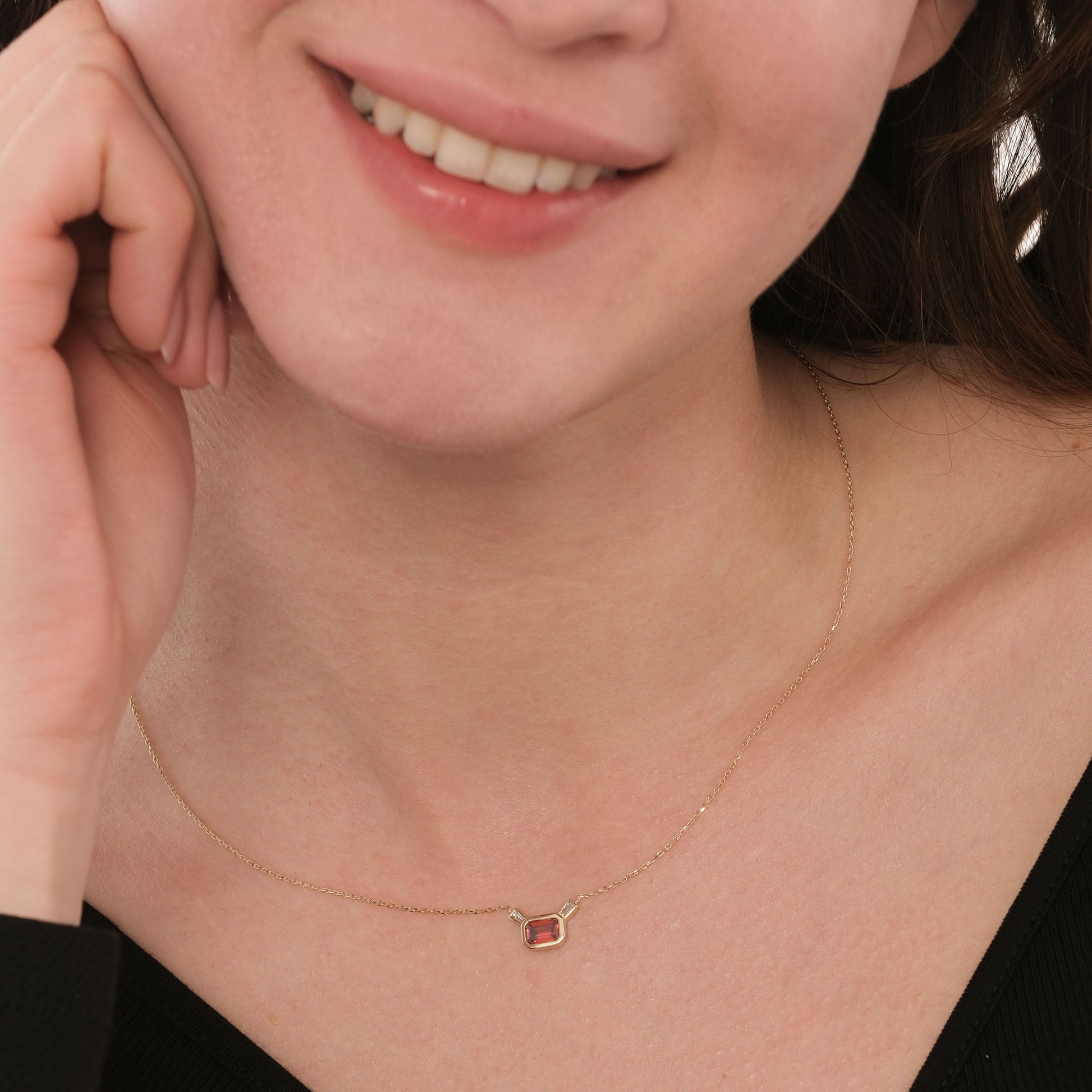 Baguette Cut Garnet Necklace | 14K Solid Gold