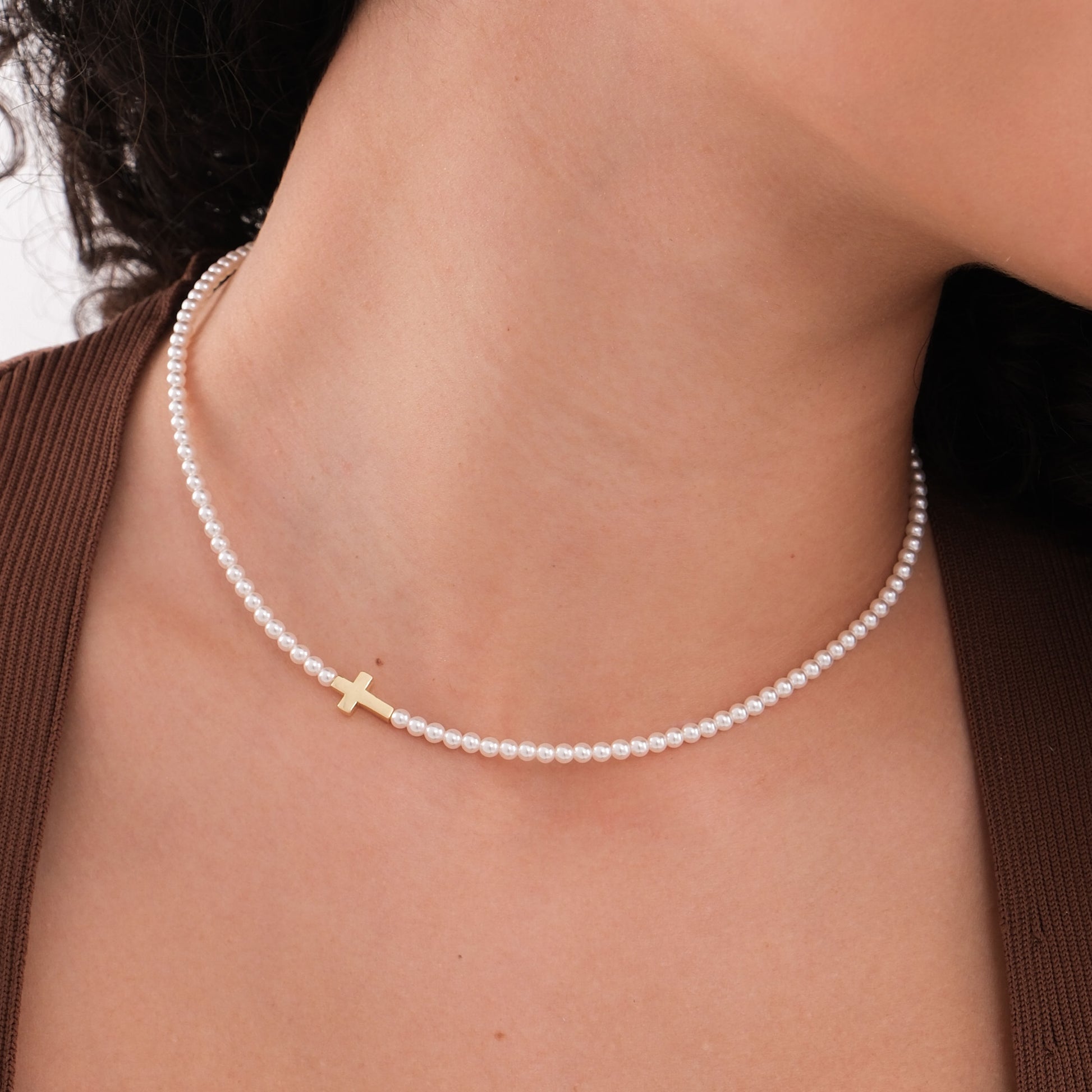 Pearl Cross Necklace | 18K Gold Vermeil
