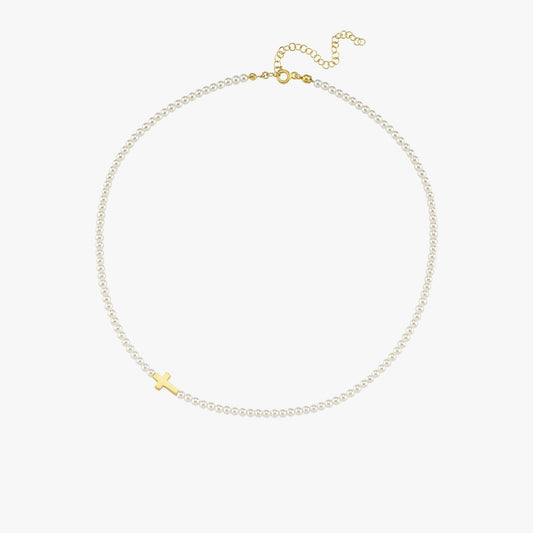 Pearl Cross Necklace | 18K Gold Vermeil