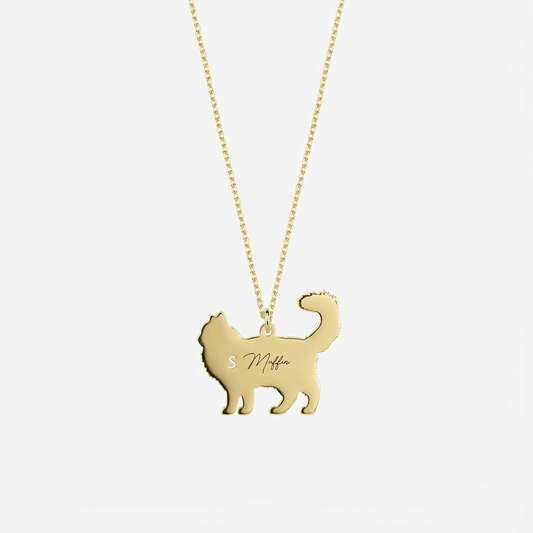 Cat Memorial Necklace | 14K Solid Gold
