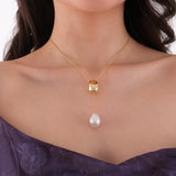 Y Shape Ocean Drop Necklace With Pearl | 18K Gold Vermeil