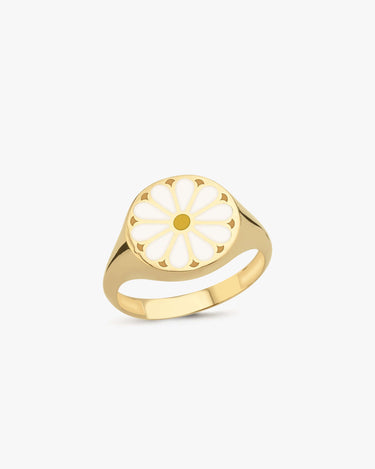 Daisy Ring | 14K Solid Gold - Mionza Jewelry-daisy ring women, floral ring, flower jewelry, gift for women, gold daisy ring, gold floral ring, ladies signet ring, ring daisy, signet ring gold, summer ring, sunflower jewelry, sunflower ring, womens signet rings