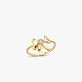 The Mionza Bow Ring in 14K Solid Gold showcases a delicate bow design adorned with a pink gemstone set at its center. The band's textured pattern enhances the overall elegance of this knot love ring, all highlighted against a plain white background to emphasize the intricate details.